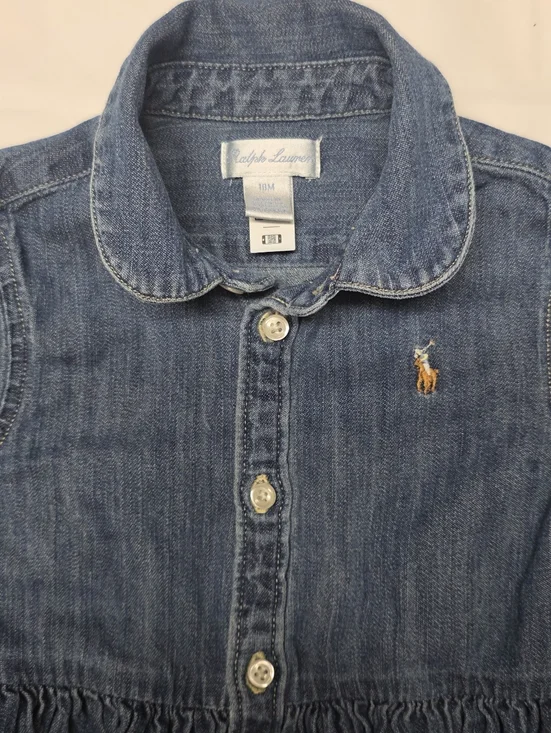 Ralph Lauren Navy Denim Button-Front Girls' Dress - Picture 4 of 8